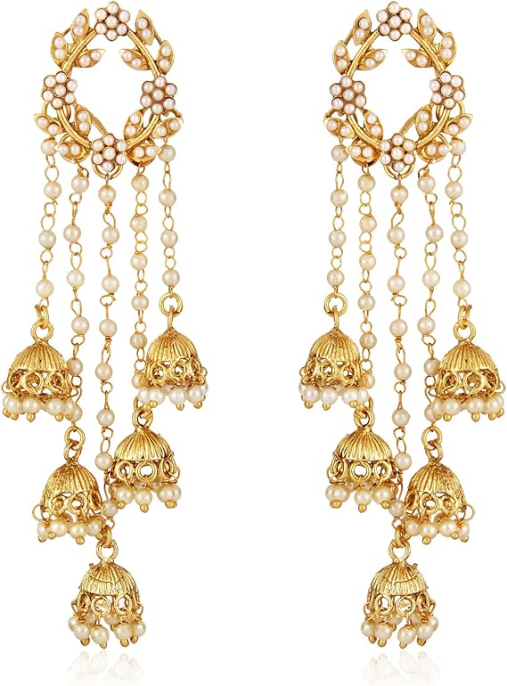 Shining Diva Fashion Gold Plated Pearl Earrings for Women Gold