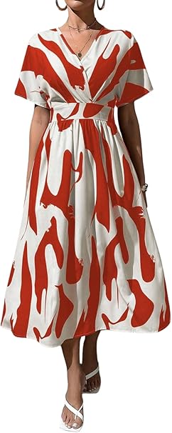 GRECIILOOKS Casual Dress for Women Red