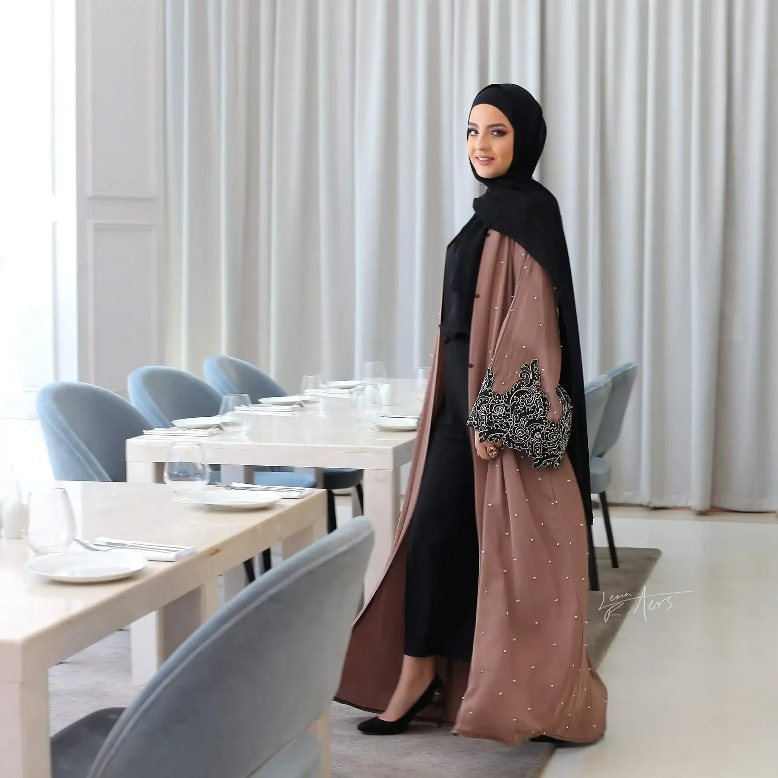 Nukhbaa Women Abaya Premium Fabric Bronze Elegant Modest Wear