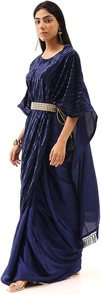 Womanista Women’s Satin Kaftan with Belt Navy Blue