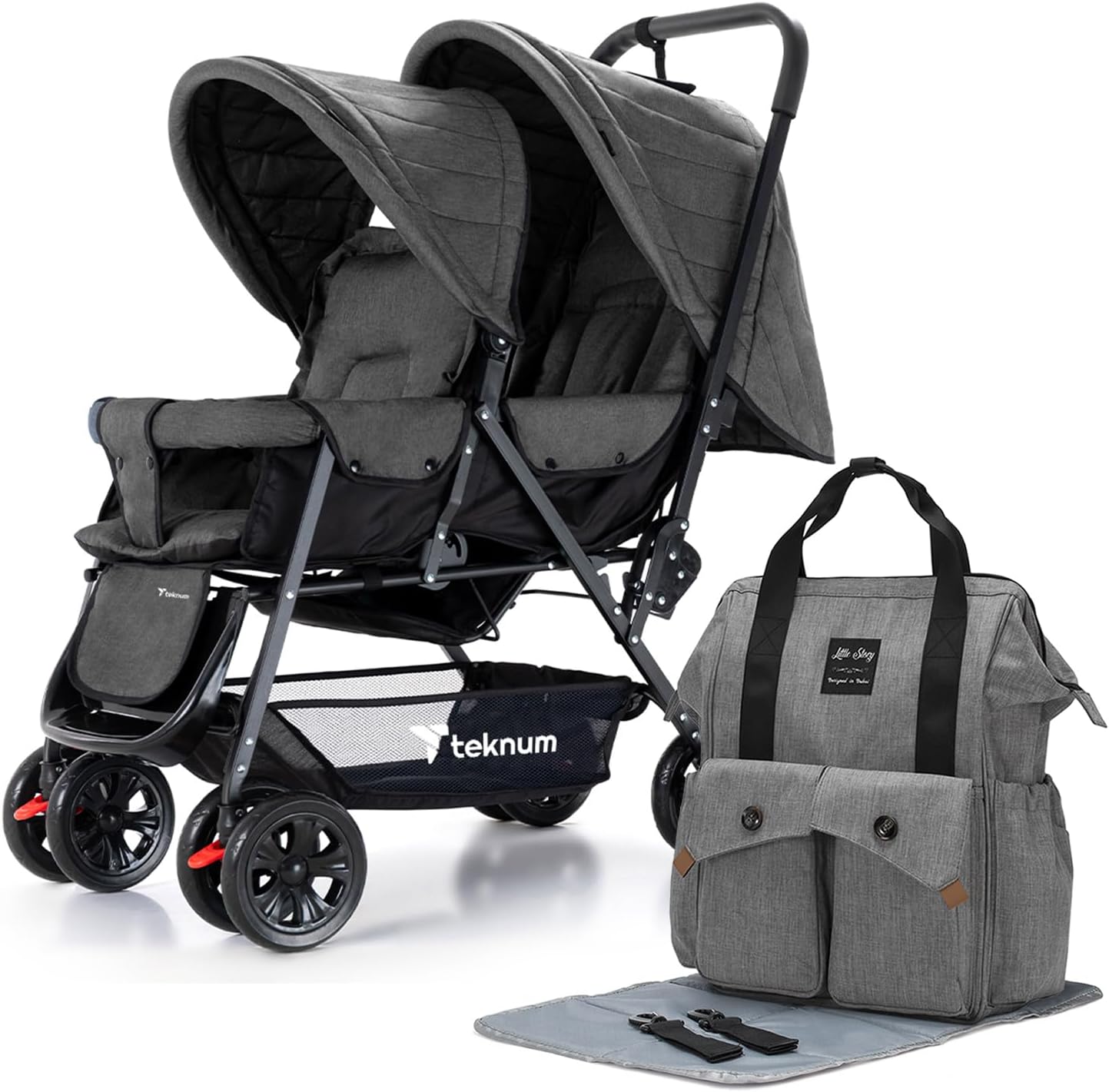 TEKNUM Double Baby Stroller with Diaper Bag