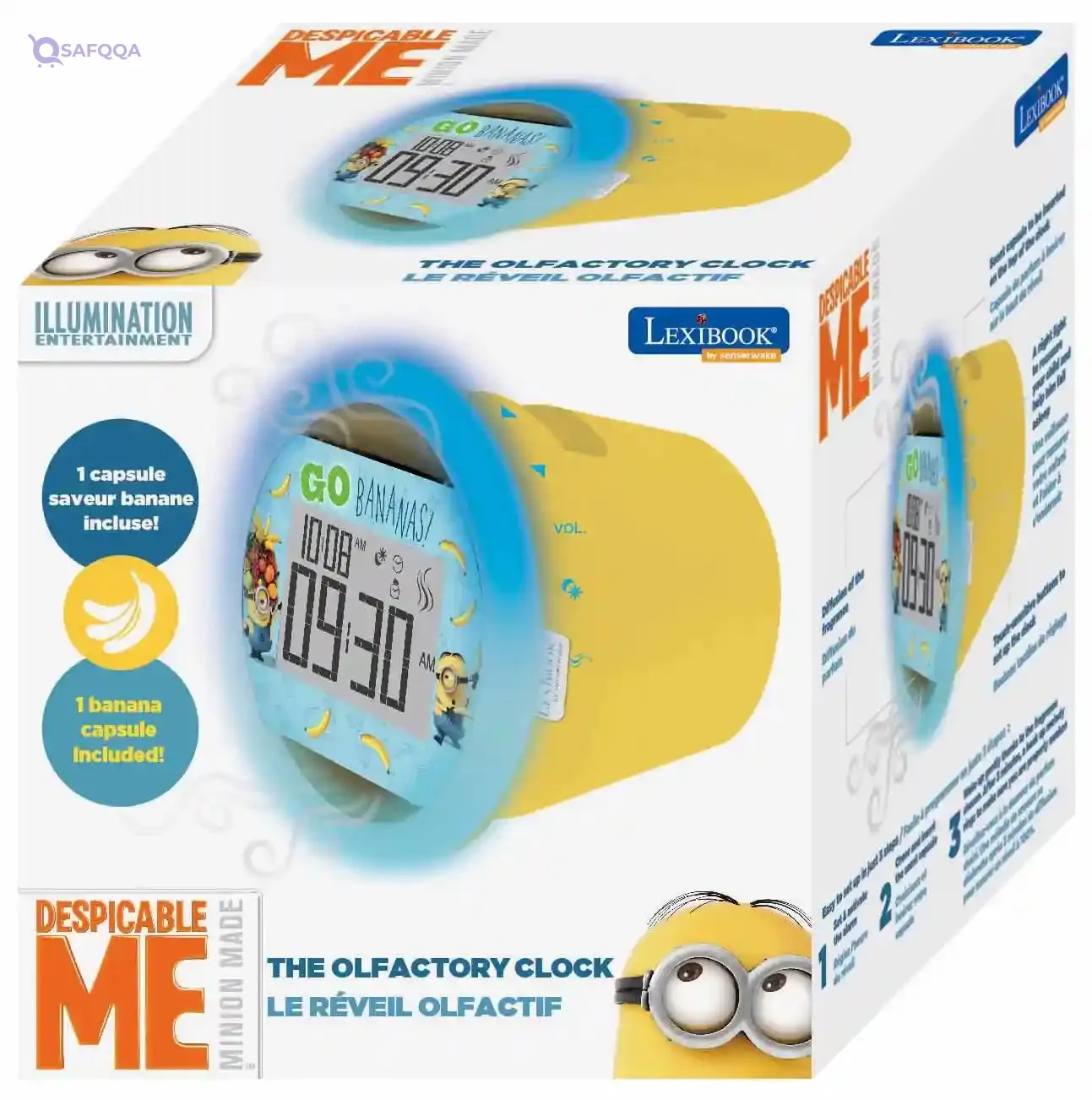 Lexibook Minions Olfactory Alarm Clock CS100DES, Relaxing Light, FM Radio, Battery or USB Powered, Yellow