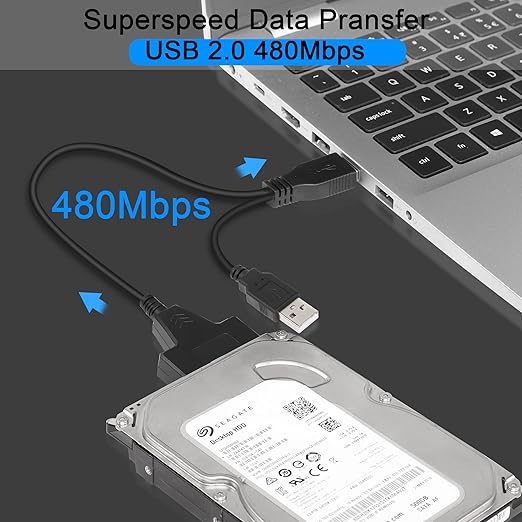 QIANRENON USB 2.0 to SATA III 2.5 Inch Hard Drive Adapter Cable