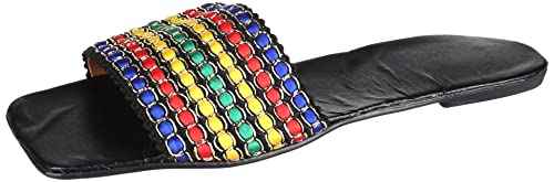 OX Faux Leather Multicolor Slides for Women Comfortable Flat Slip On Sandals