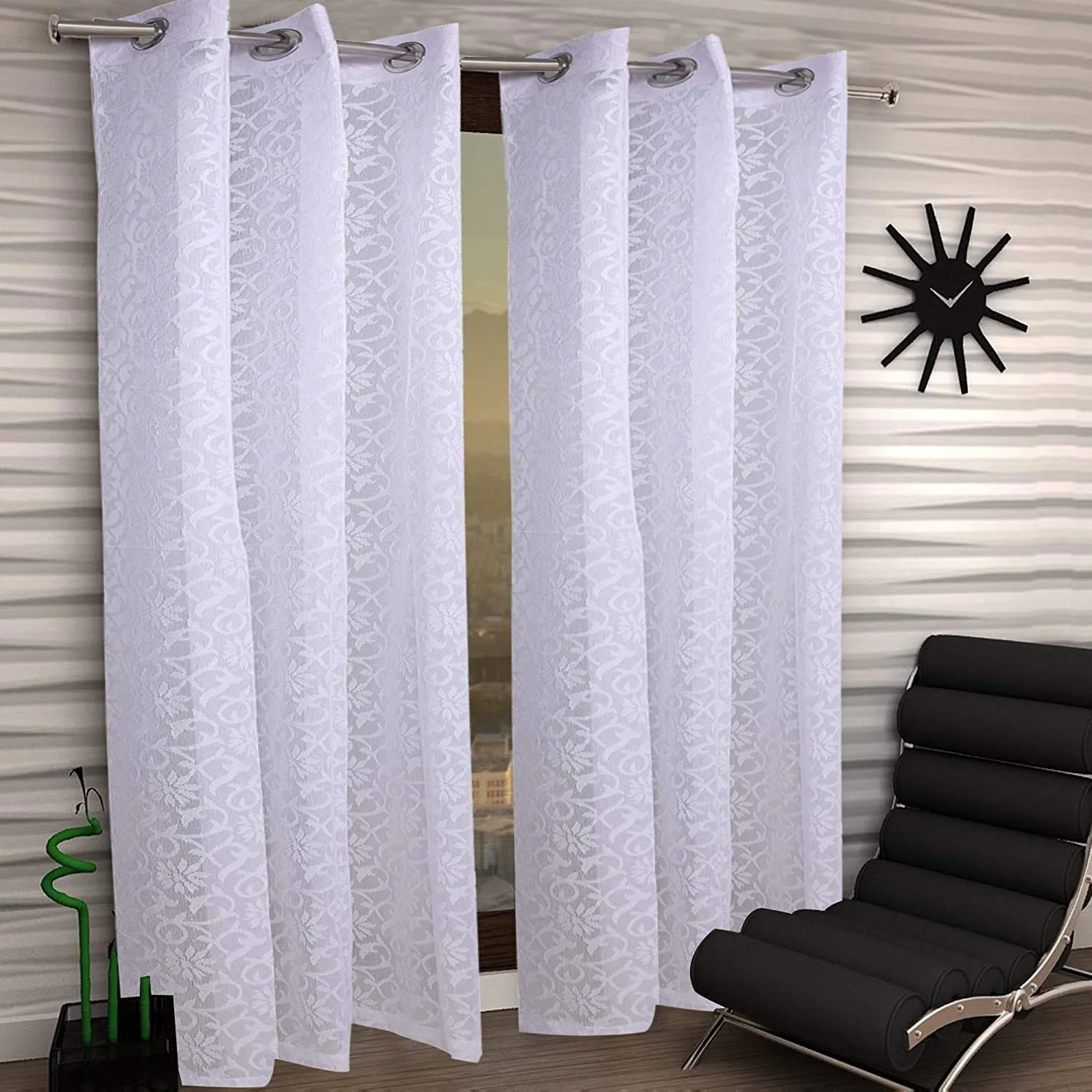 Kuber Industries 2-Piece Eyelet Door Curtain 7 Feet White