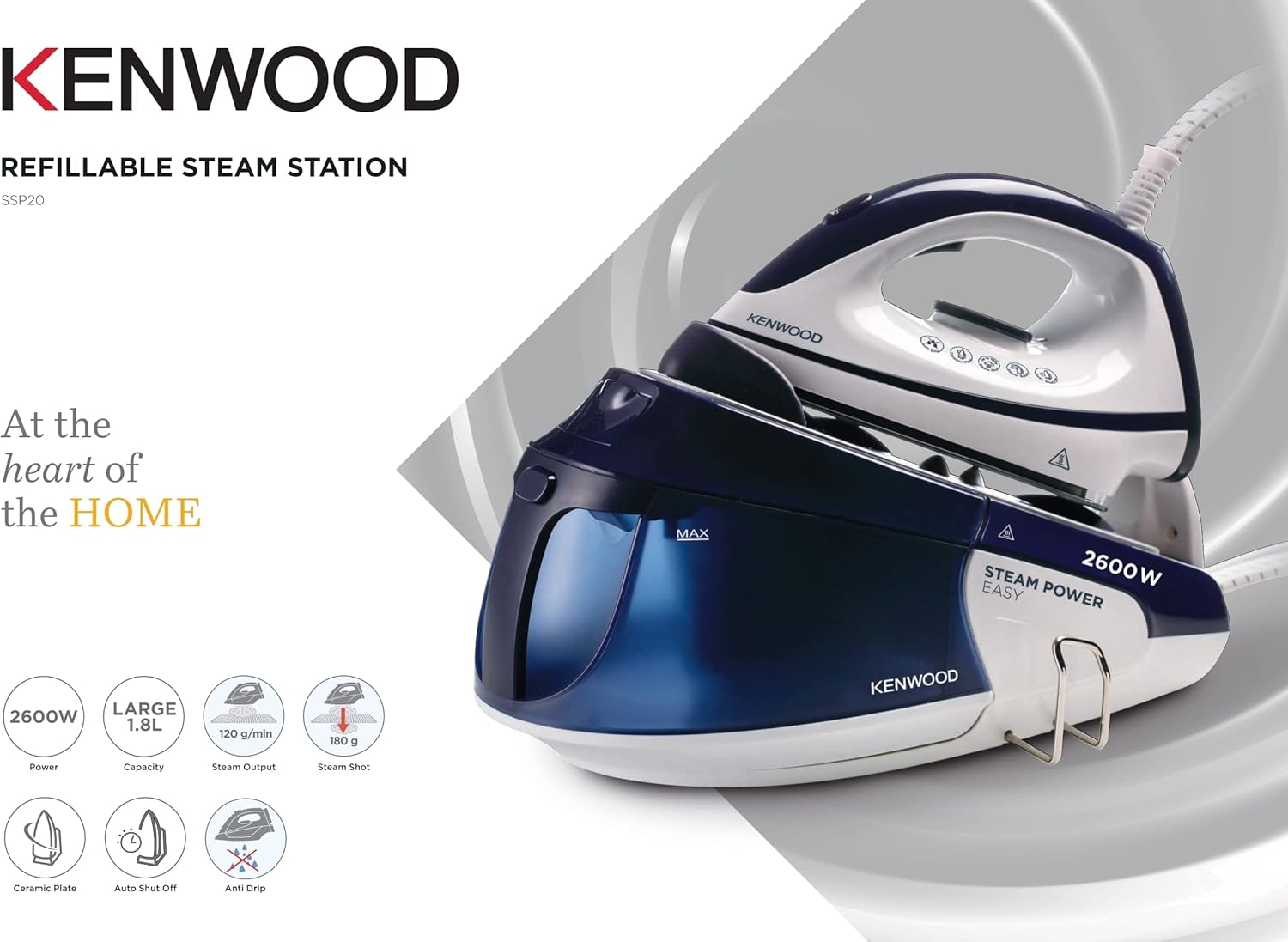 Kenwood SSP20.000WB Steam Station Iron 2600W 1.8L Ceramic White/Blue