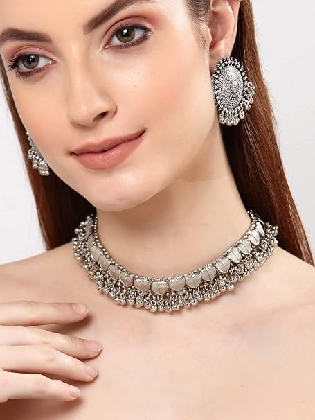 Shining Diva Fashion Oxidised Silver Necklace Set for Women 13157S