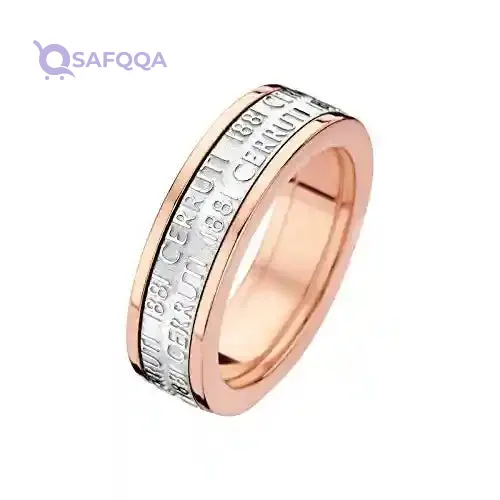 Cerruti 1881 Men Two Tone Band Ring Gold Plated Stainless Steel Embossed Logo Luxury Fashion Jewelry Gold Silver Elegant Durable Statement Ring Size 64