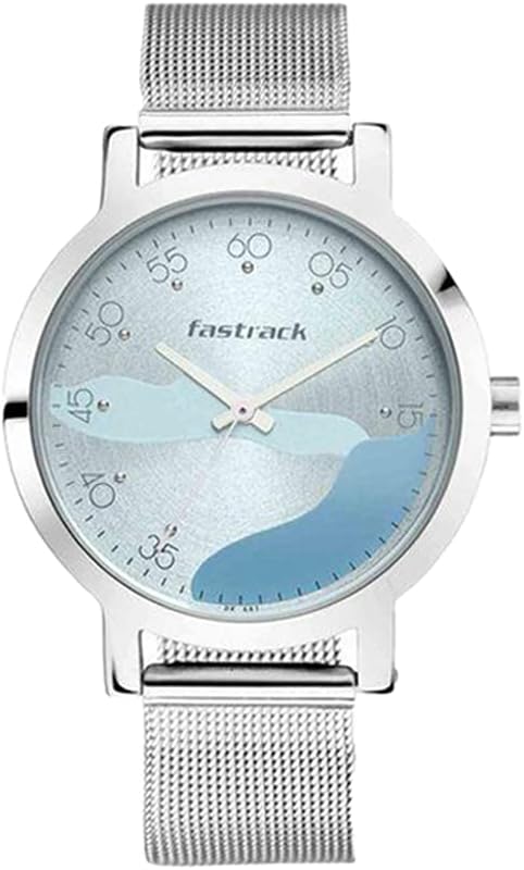 Fastrack Women’s Quartz Analog Watch Blue Wave Dial Silver Mesh Strap 6222SM02