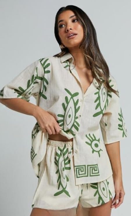 Greciilooks Women's Casual Shirt and Shorts Set