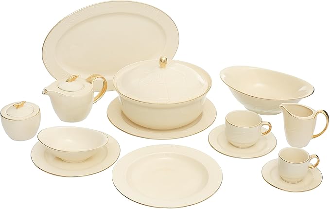 ROSA FM Sand Wave 57-Piece Dinner Set Cream & Gold – Elegant Dining and Serving Collection