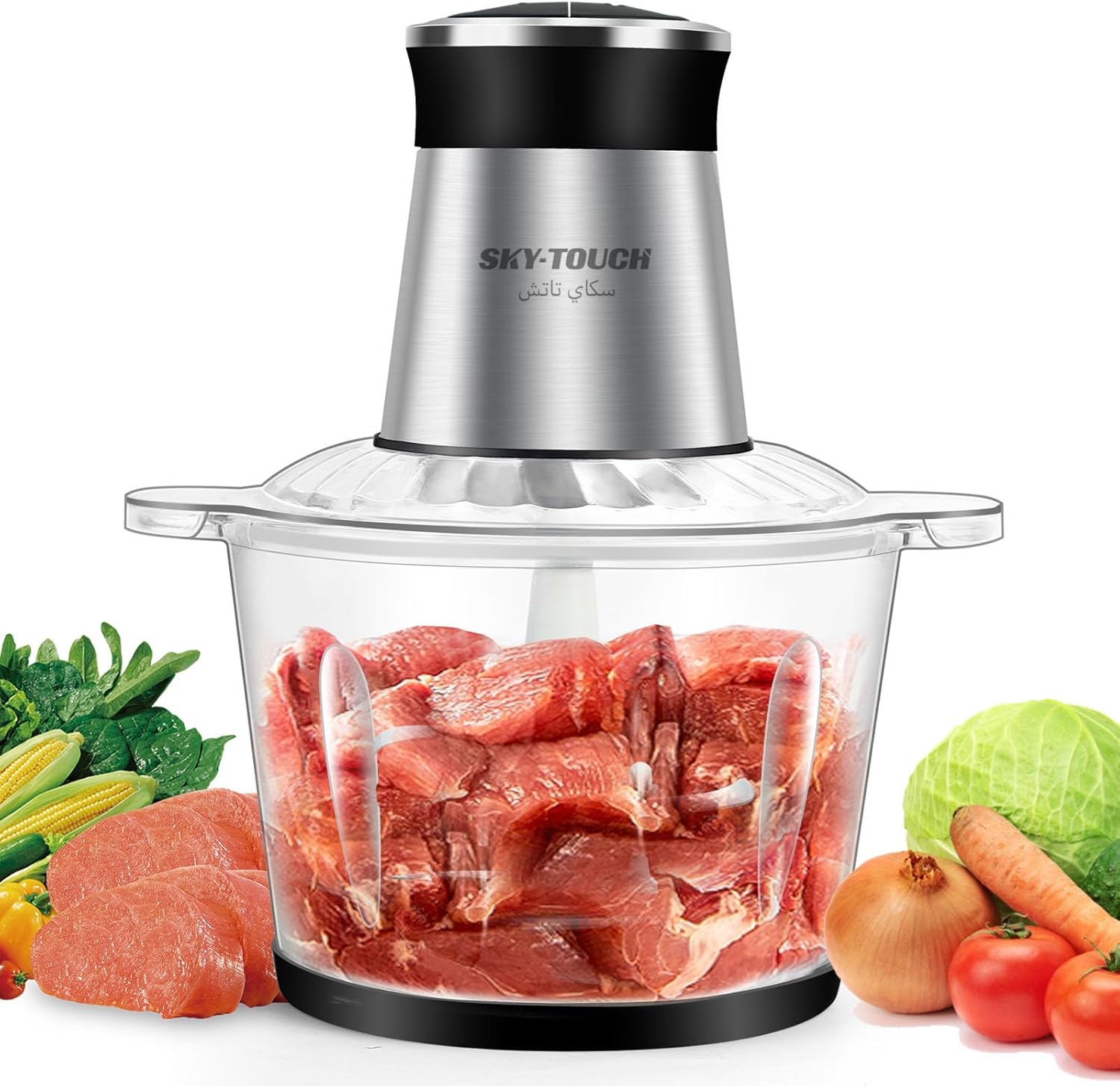 SKY-TOUCH 300W Food Chopper & Mincer Glass Bowl 2 Speed Clear