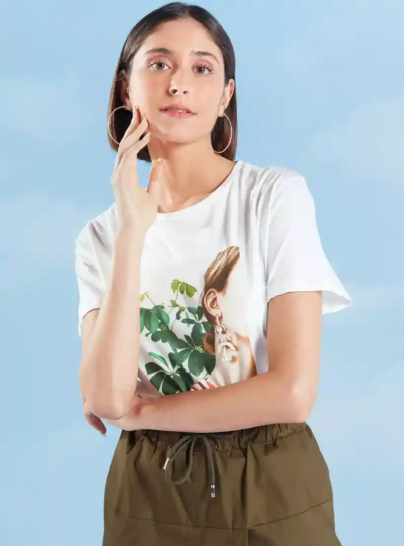 Splash Embellished T-Shirt with Round Neck and Short Sleeves