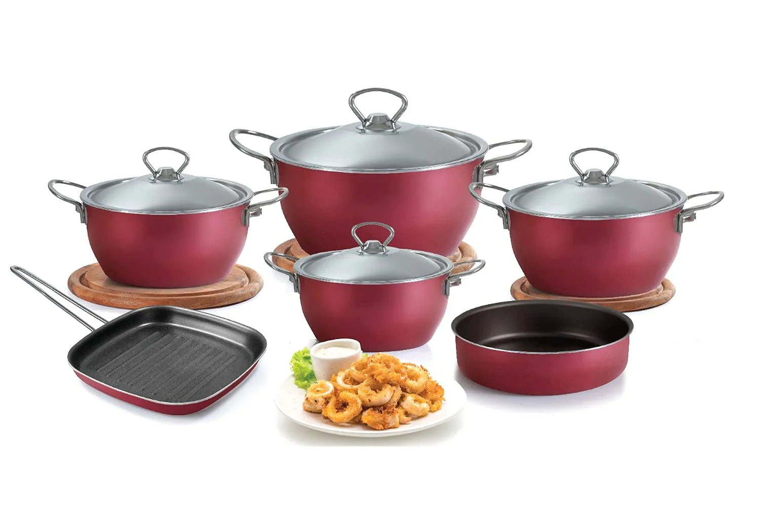 El Maleka Apple Teflon Cookware Set 10 Pieces with Tray and Grill