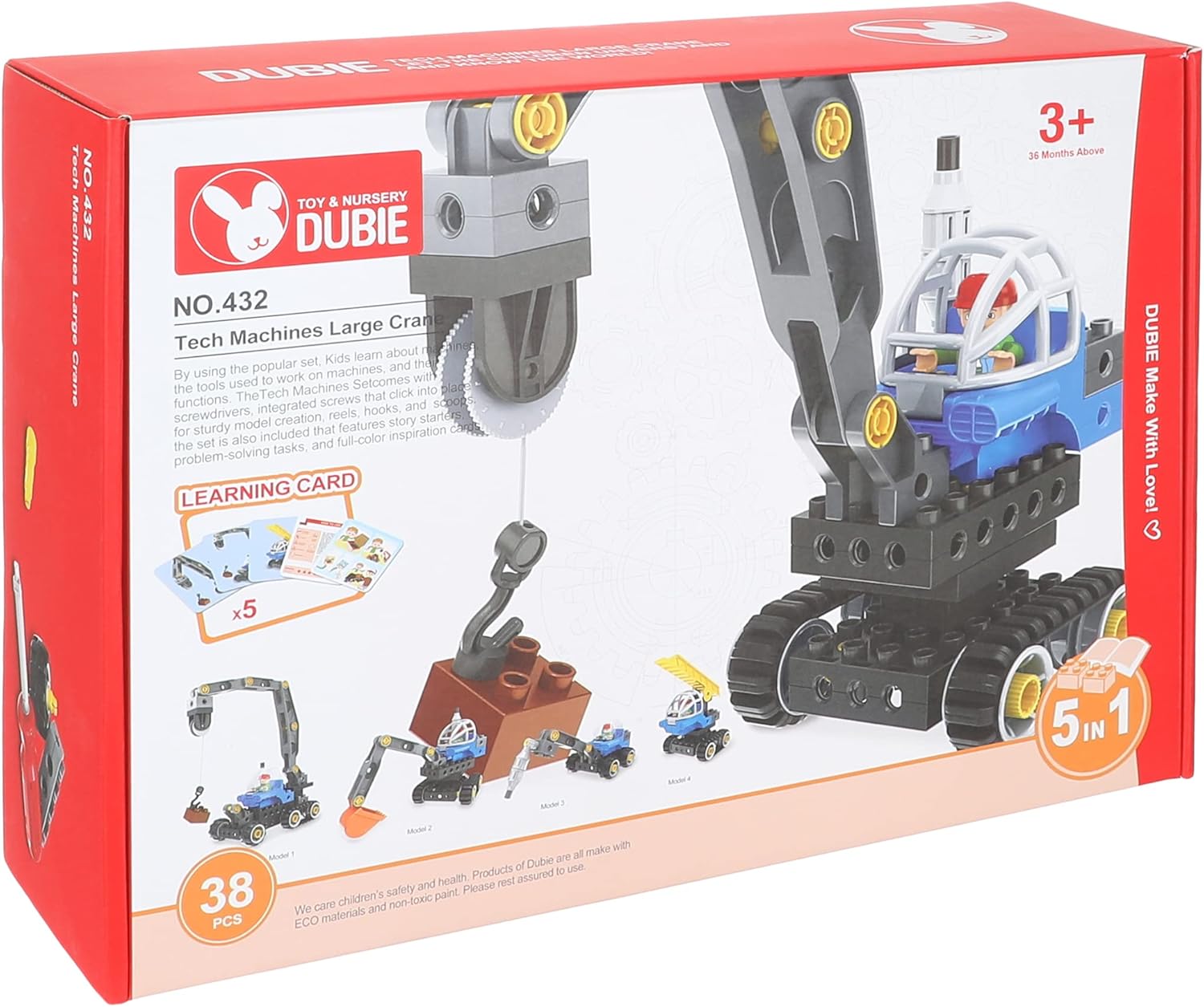 Dubie Tech Machines Large Crane 5-in-1 Building Set – 38 Pieces