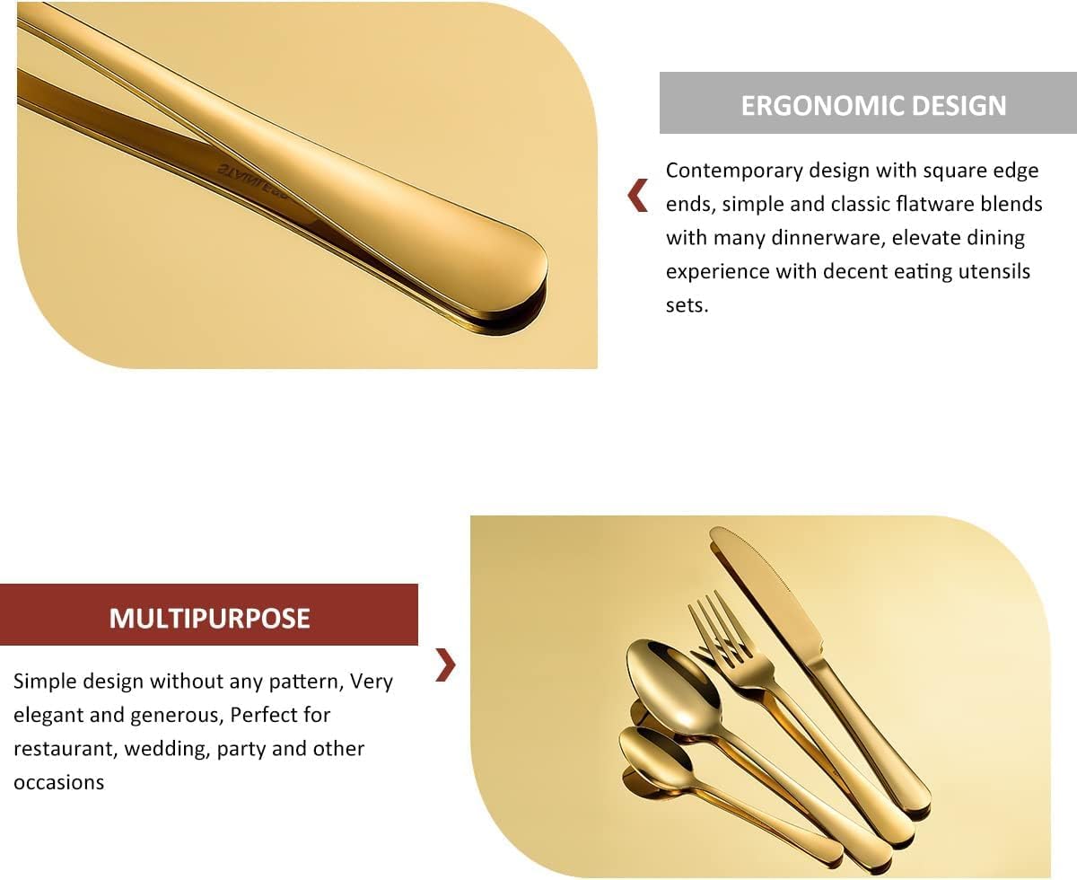 Generic 24-Piece Stainless Steel Cutlery Set for 6 Gold Flatware Forks Spoons Knives
