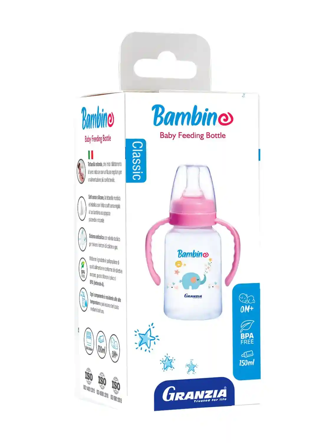 Granzia Bambino Classic Baby Bottle with Handles 150ml – Safe, Comfortable & Easy Feeding for Babies