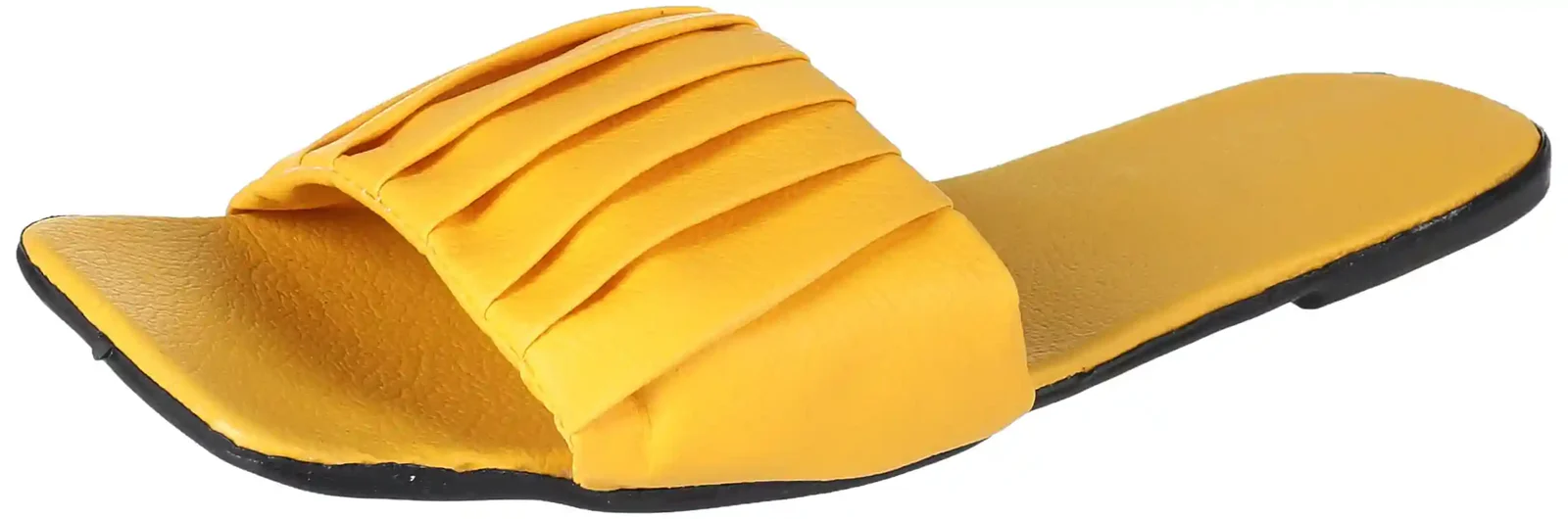 OX Faux Leather Yellow Slides Comfortable Slip On Sandals for Women