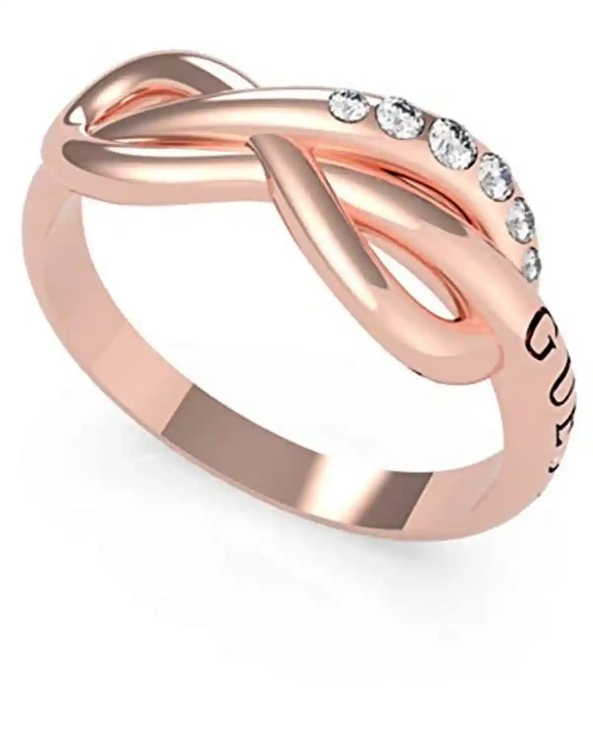 Guess Women’s Infinity Ring – Stainless Steel Zircon Embellished Stone Ring (Rose Gold)