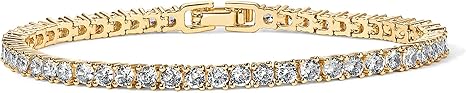 PAVOI 14K Gold Plated 3mm Cubic Zirconia Bracelet for Women 6.5–7.5 Inch