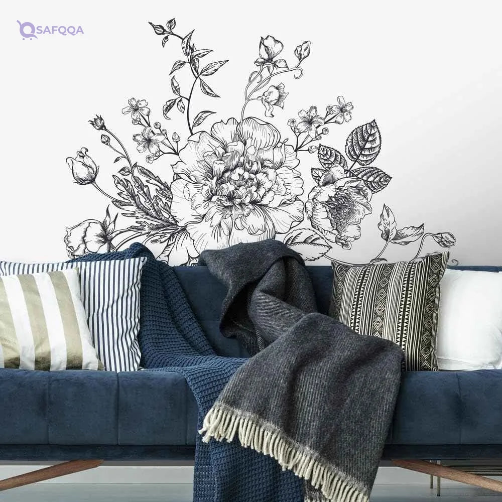 RoomMates RMK3865GM Black & White Peony Peel and Stick Wall Decals, Giant Floral Wall Stickers