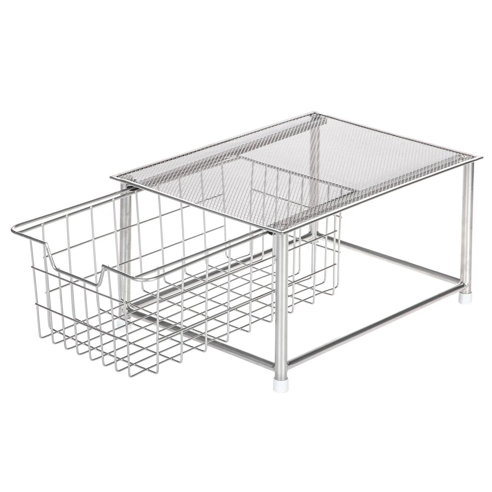 Home Zone Living Kitchen Sink Organizer with Sliding Basket Silver