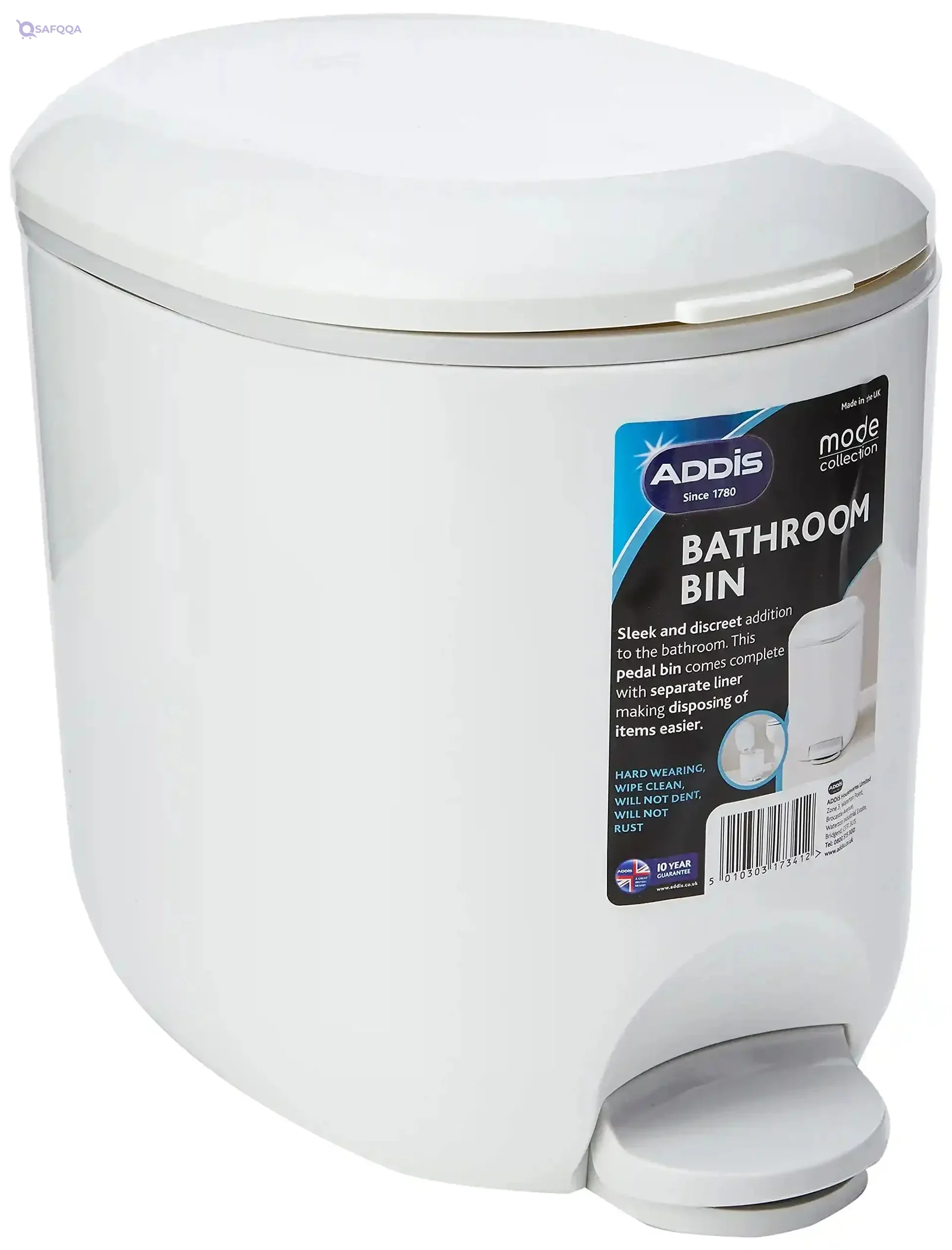 Addis 518503 Premium Deluxe Bathroom Pedal Bin – 3.5L with Inner Bucket, Compact Waste Bin (White)