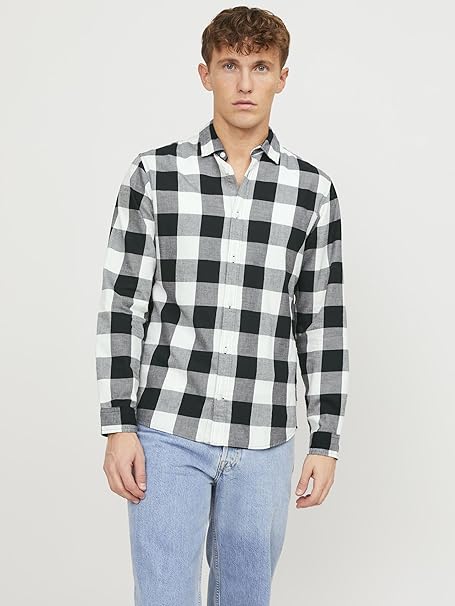 JACK & JONES Men’s Long Sleeve Shirt White & Black