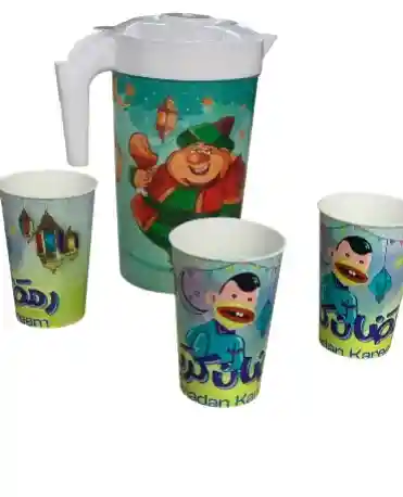 Generic Ramadan Pitcher with 3 Cups  Elegant Serving Set for Drinks & Gatherings