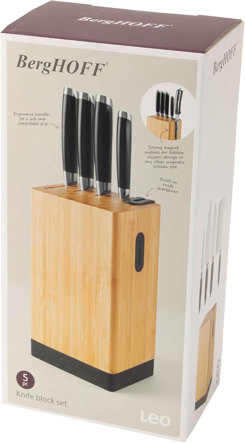 BergHOFF Stainless Steel Kitchen Knife Set with Wooden Block