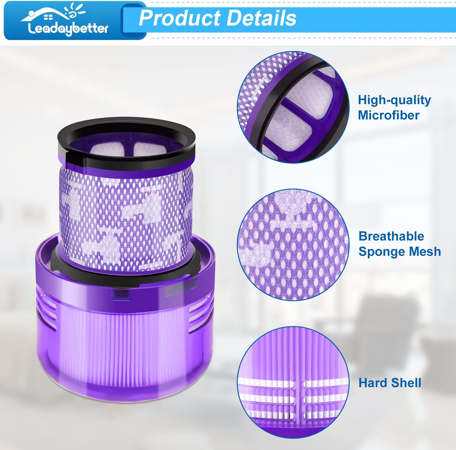 Leadaybetter Replacement Filter for Dyson V11 Vacuum 2-Pack Purple