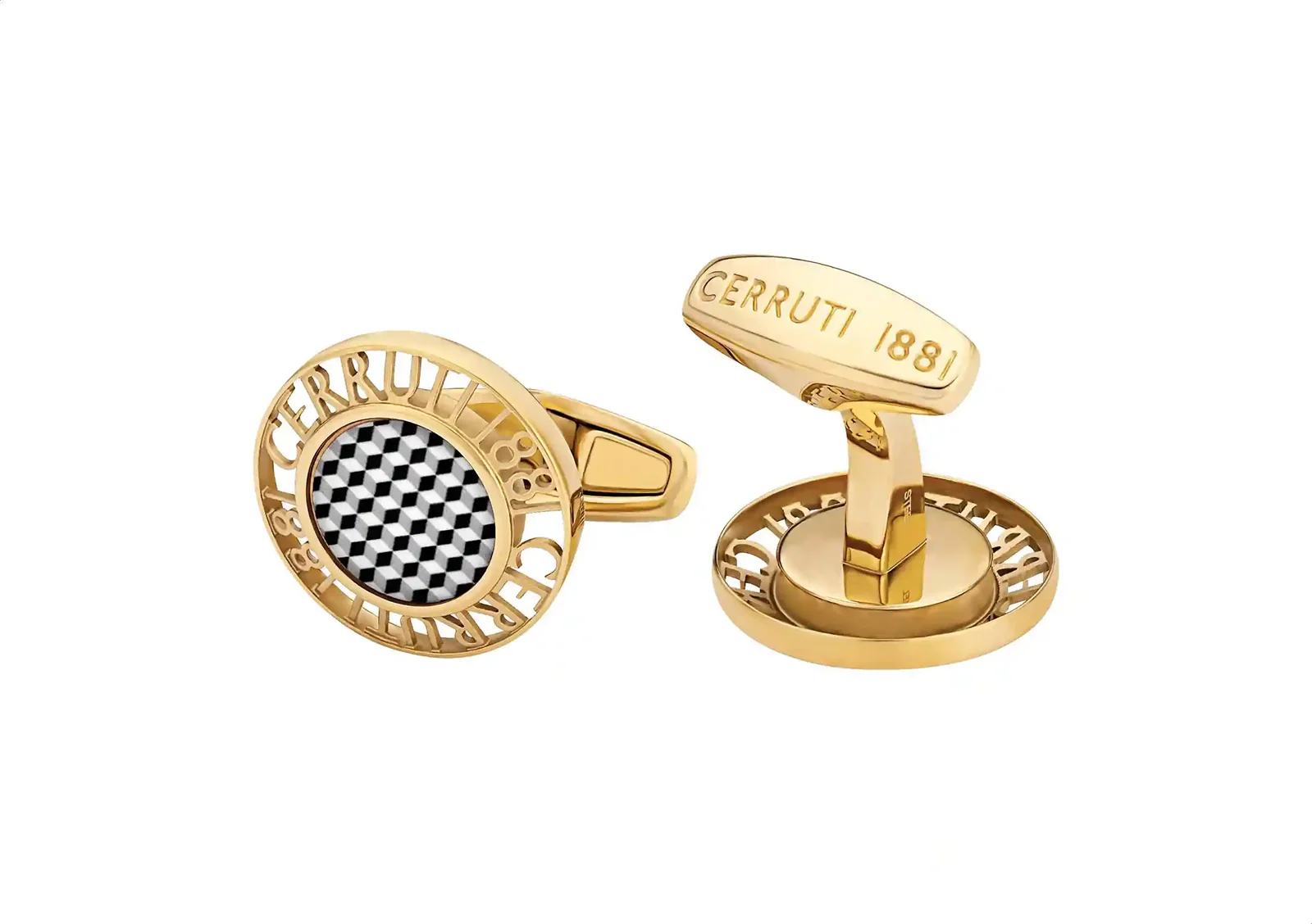 Cerruti 1881 Men’s Stainless Steel Cufflinks – Filigree Front Logo Design (Gold)