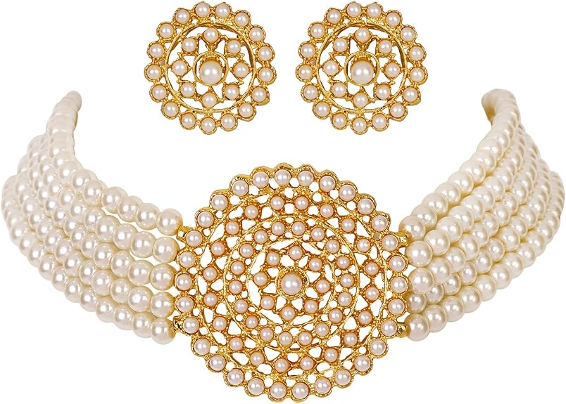 Shining Diva Fashion Traditional Necklace Jewelry Set for Women White