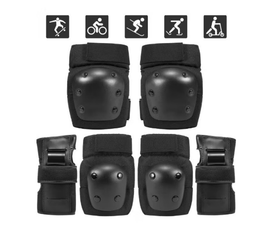 Generic 6-in-1 Protective Gear Set Elbow Pads Wrist Guards Black