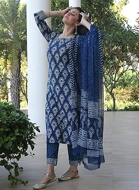 GoSriKi Women’s Kurta Set with Pants Blue