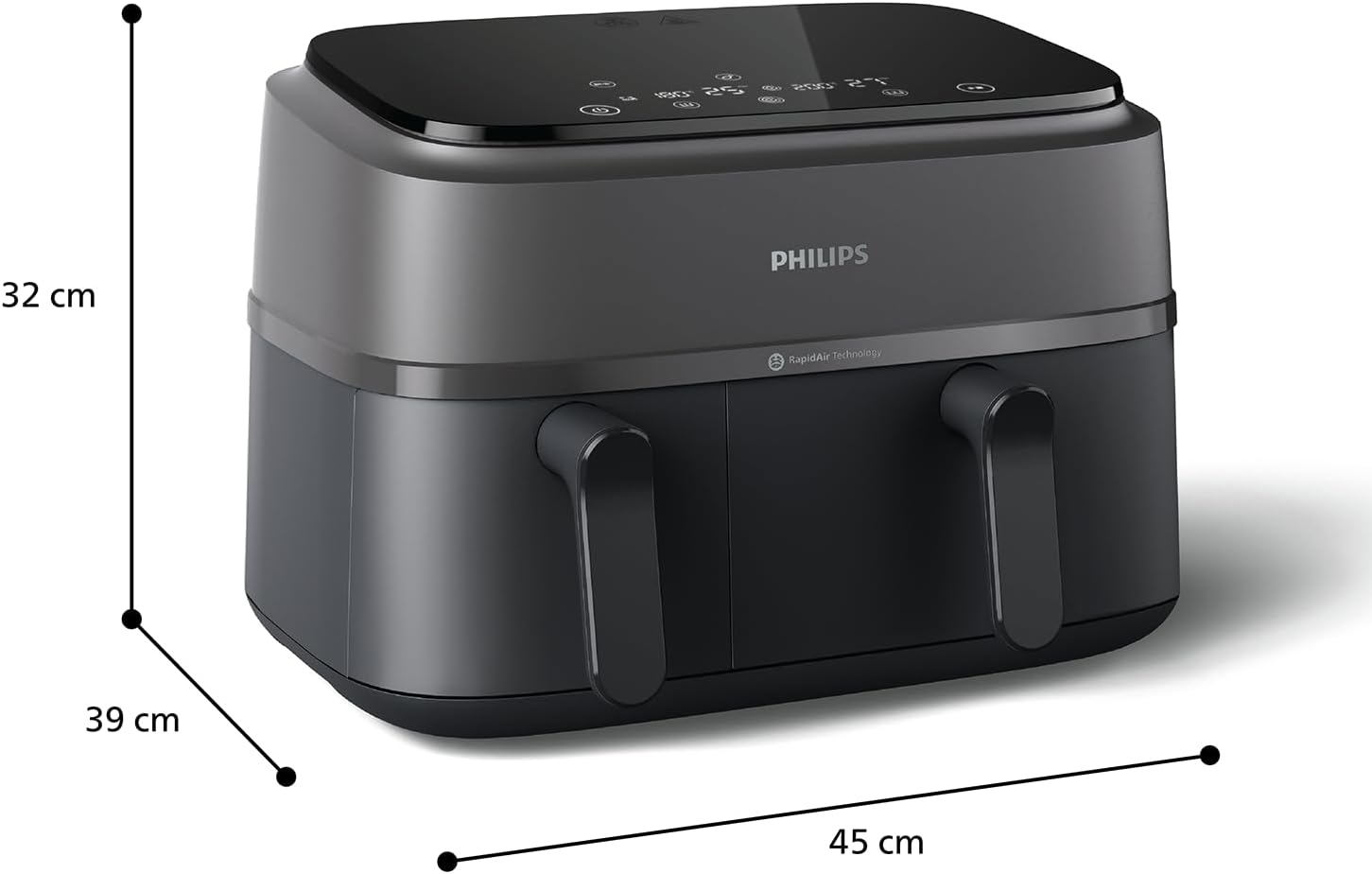 Philips NA350/00 Dual Basket Air Fryer 3000 Series 9L Black - Dent