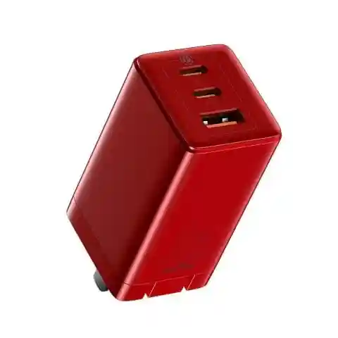 Baseus 65W Fast Wall Charger USB-C + USB-A Dual Port Power Adapter Type-C PD Quick Charge for Laptop Phone Tablet Universal Travel Charger Red