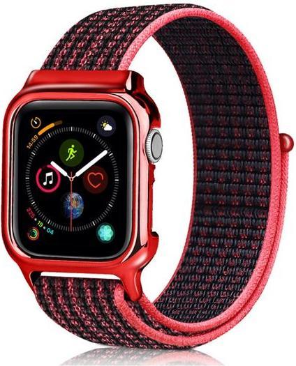 Apple Watch Nylon Sport Band 44mm – Durable Adjustable Strap – Black & Red