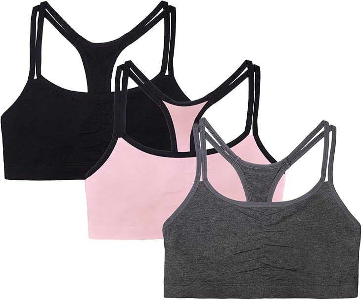 Fruit Of The Loom Women’s Spaghetti Strap Cotton Sports Bra Pack of 3 Multi Color