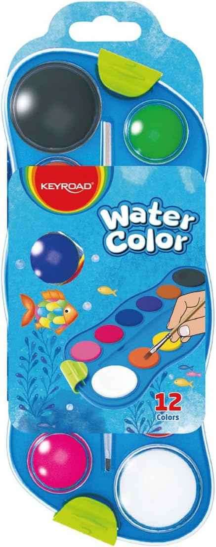 Keyroad Watercolors 12 Colors KR971695 – Vibrant Paint Set for Kids & School Use (1 Piece)