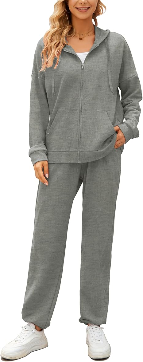 AUXDIO Women's 2-Piece Tracksuit Set – Casual Hoodie Zipper Jacket & Pants Set