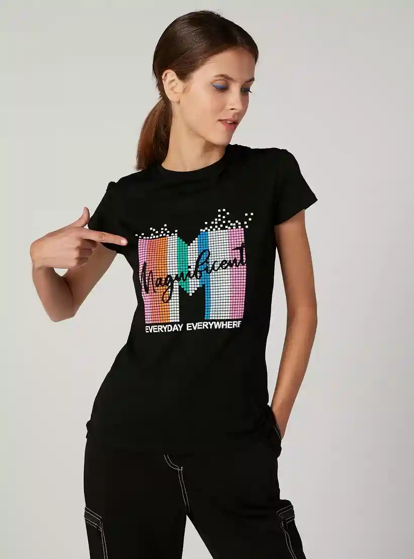 Splash Sustainable Printed T-Shirt with Round Neck and Cap Sleeves