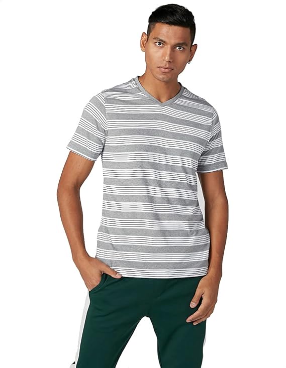 Splash Men’s Heather Striped V-Neck T-Shirt – Premium Cotton Short Sleeve Casual Modern Fit Tee