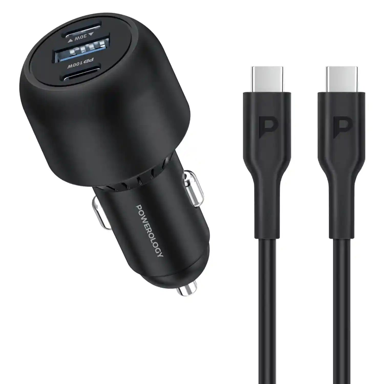 Powerology 130W Car Charger Dual PD QC Port Black