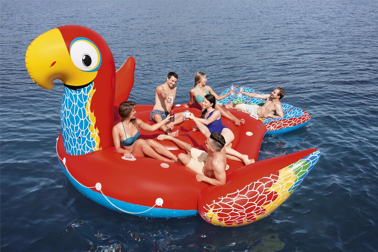 Bestway Giant Parrot Inflatable Party Island for 6 People – 5m Floating Water Lounge
