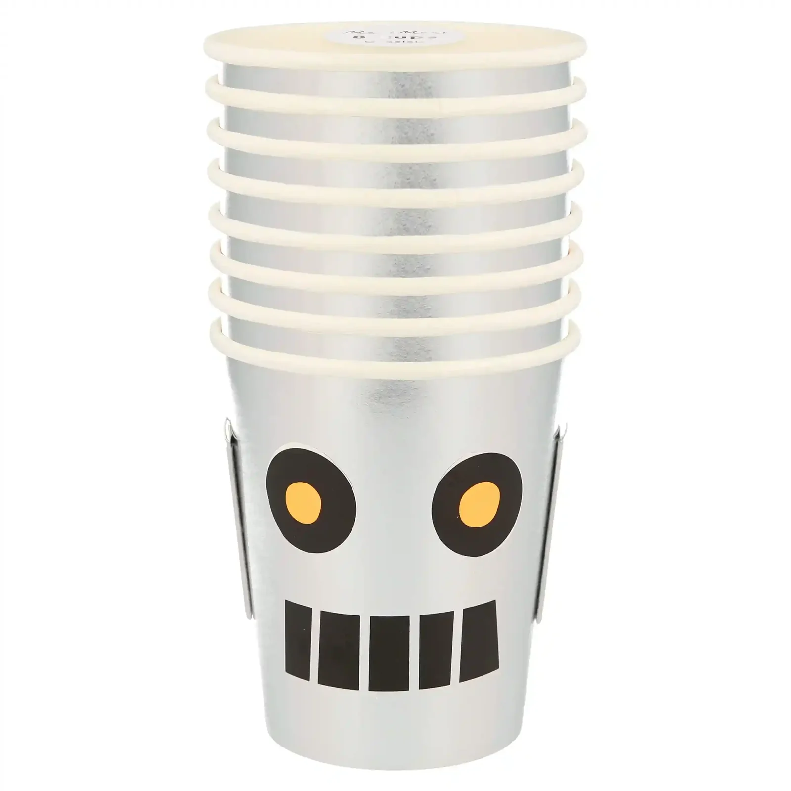 Meri Stylish Robot Paper Cups Silver – Disposable Party Drink Cups