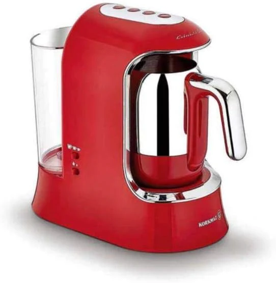 KORKMAZ Turkish Coffee Maker – 4 Cups, Anti-Overflow Sensor, Red