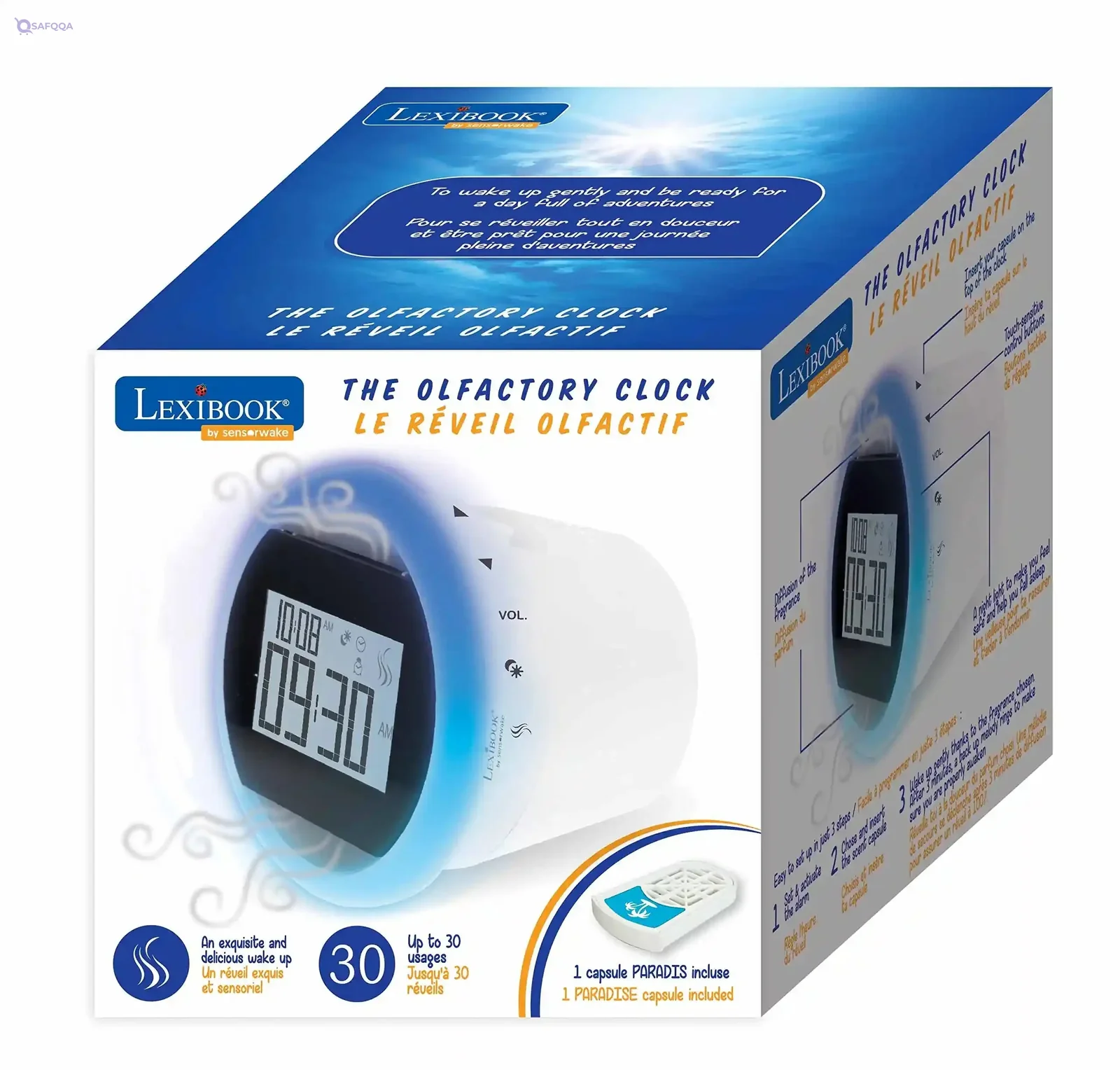 Lexibook Olfactory Alarm Clock, Relaxing Light, FM Radio, Battery or USB Powered, White