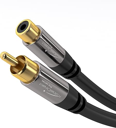 KabelDirekt 2m RCA/Phono Extension Cable – Male to Female 75 Ohm Audio & Video Cable for Subwoofers, Amplifiers & Hi-Fi Systems
