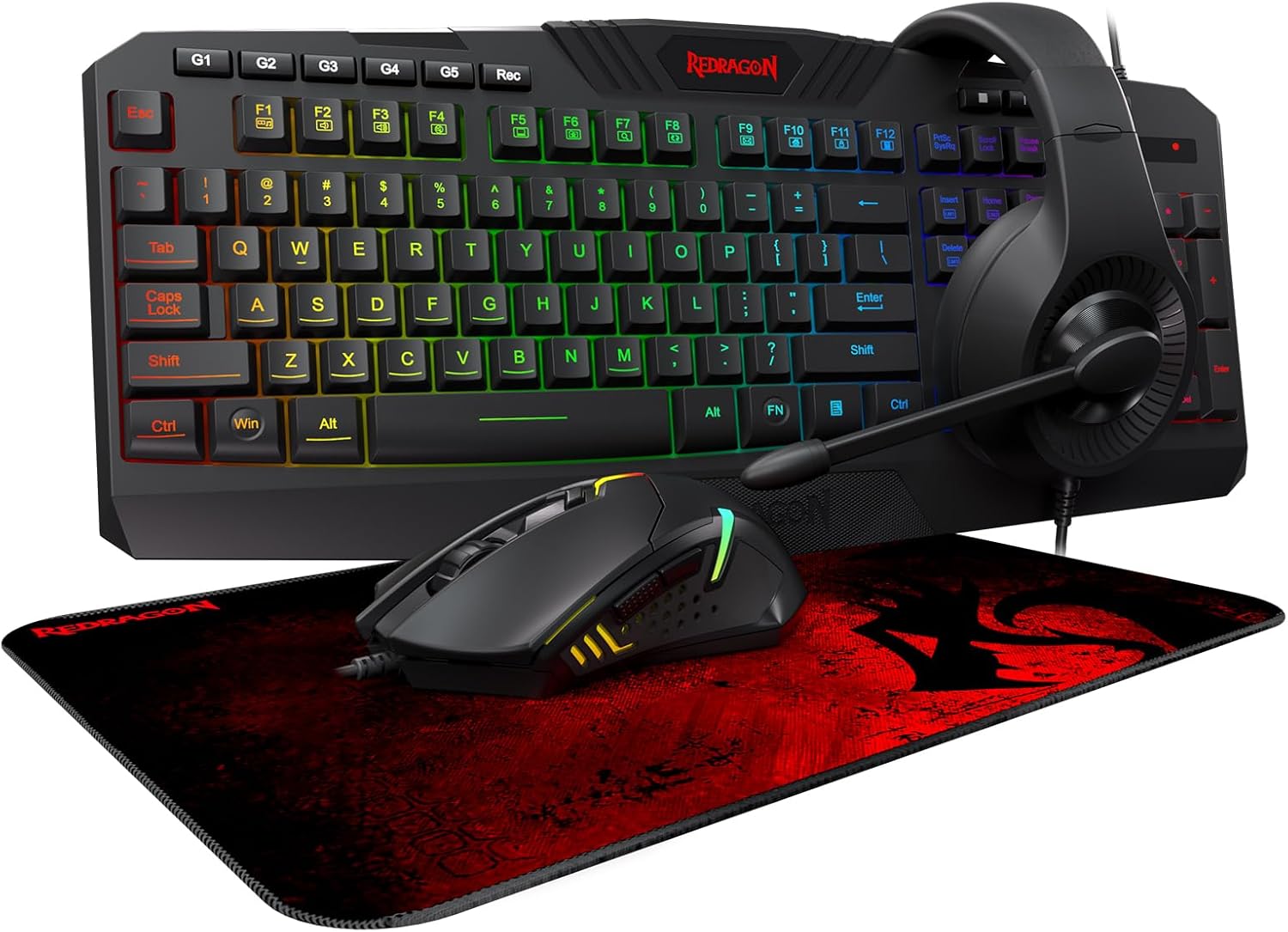 Redragon 4-in-1 Gaming Combo Keyboard Mouse Headset & Mouse Pad Black